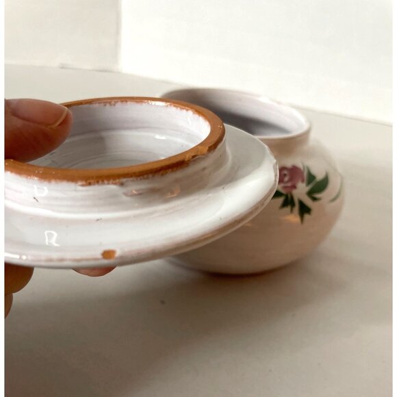 Vtg Hand-Painted French Rose Pottery Bowl with Lid Made in France White & Pink - Picture 9 of 10